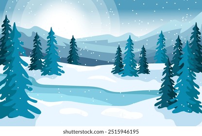 Flat winter outdoor scenery landscape