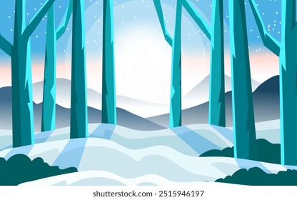 Flat winter outdoor scenery landscape