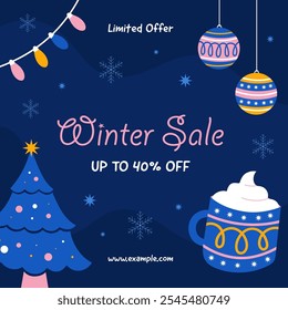 Flat winter sale social media posts template. Discount sale template collection set