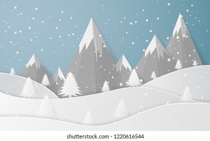 The flat winter scene design of mountains vector 