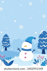 Flat winter season background portrait vector illustration