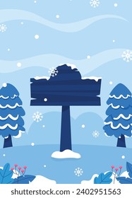Flat winter season background portrait vector illustration