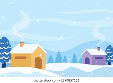 Flat winter season landscape background