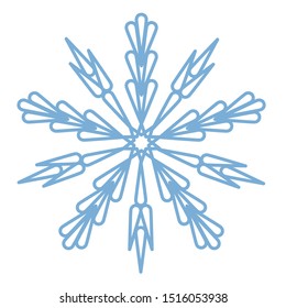 Flat winter snowflake crystals, christmas snow shapes and frosted cool blue icon, cold xmas season frost snowfall decoration. Vector isolated symbol