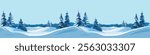 Flat winter snowy landscape seamless banner. Vector illustration. Snowy weather background. Winter season.