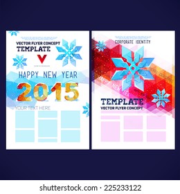 Flat winter vector template design with colored geometric snowflakes and geometric figures 2015, winter theme,happy new year and Merry Christmas!,brochure,web sites,page,leaflet, logo,text separately.
