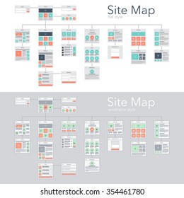 Flat and wireframe design style vector illustration concept of website flowchart sitemap.