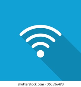Flat Wireless icon with long shadow on blue backround