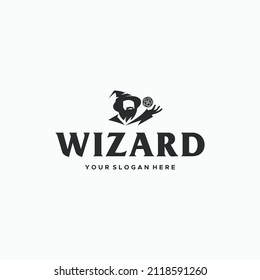 Flat WIZARD Silhouette Mage Magic Ball Logo Design