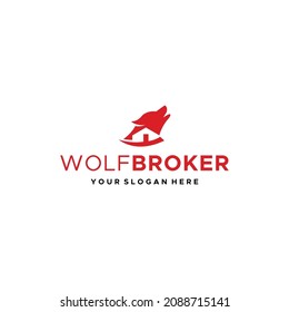 Flat WOLF BROKER building real estate Logo design