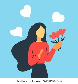 flat woman bring a flower vector design