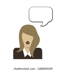 Flat woman icon. Bubble speech. Vector illustration chatting