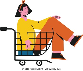 Mujer plana en la Ilustración vectorial de la compra del cochecito