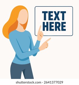 Flat Woman Pointing to Text Box Sign Illustration for Presentation and Display