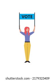 flat woman with vote cartel over white