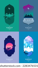 Flat Wonderful Ramadan Kareem background template set with for instagram stories and greetings card.