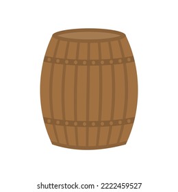 Flat wooden barrel isolated on white background. Keg for rum, vine, beer. Simple vector illustration