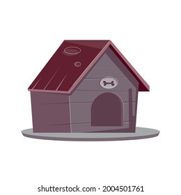 Flat wooden dog booth with image of bone vector illustration