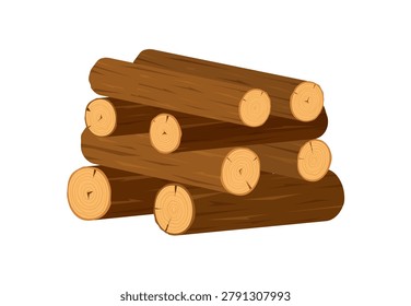 Flat wooden log pile sticker. Brown tree trunk stack as simple campfire fuel and rustic firewood heap. Warm wood material for bonfire or lumber vector, nature label and outdoor forest badge