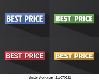 Flat word "BEST PRICE" with long shadow in different colors and fonts. Vector illustration