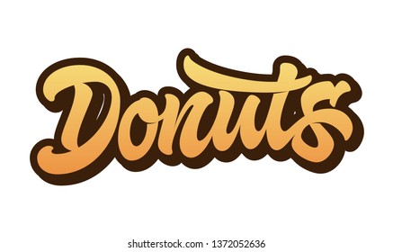 Flat word Donuts. Vector lettering in bright orange gradient color isolated on white background. Concept for logo, card, typography, poster, print. 