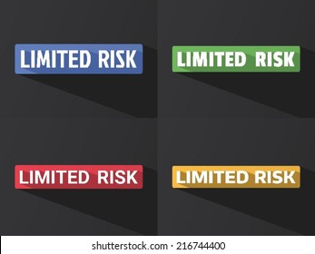 Flat word "LIMITED RISK" with long shadow in different colors and fonts. Vector illustration