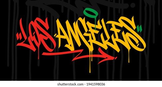 Flat Word Los Angeles Abstract Hip Hop Hand Written Graffiti Style Vector Illustration Art