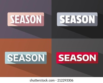 Flat word "SEASON" with long shadow in different colors and fonts. Vector illustration