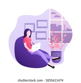 Flat work from home for concept design. Stay home. Work from home, great design for any purposes. Vector illustration.