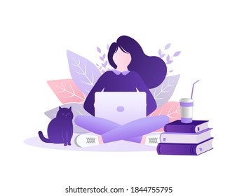 Flat work from home for concept design. Stay home. Work from home, great design for any purposes. Vector illustration.