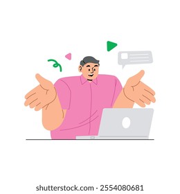 Flat worker illustration doing online presentation