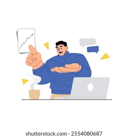 Flat worker illustration doing online presentation