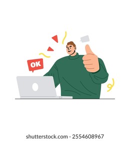 Flat worker illustration doing online presentation