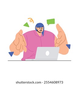 Flat worker illustration doing online presentation