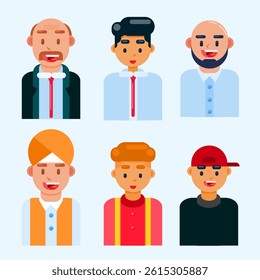Flat worker style, young and old worker, modern and traditional worker