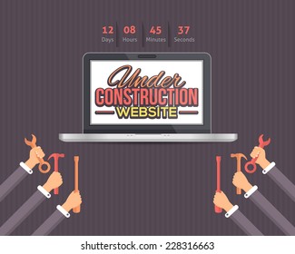 Flat Working Hands Concept Under Construction Website Design
