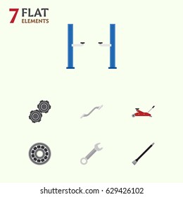 Flat Workshop Set Of Pipeline, Auto Jack, Spanner And Other Vector Objects. Also Includes Jack, Spanner, Lifting Elements.
