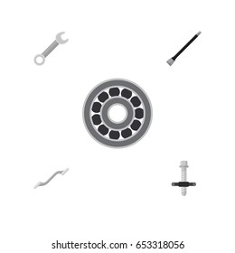 Flat Workshop Set Of Pipeline, Brake Disk, Coupler And Other Vector Objects. Also Includes Key, Pipeline, Wrench Elements.