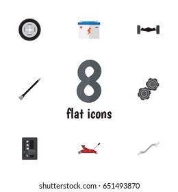 Flat Workshop Set Of Pipeline, Lifting, Belt And Other Vector Objects. Also Includes Axis, Carrying, Ratchet Elements.