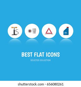 Flat Workshop Set Of Turnscrew, Warning, Petrol And Other Vector Objects. Also Includes Petrol, Screwdriver, Turnscrew Elements.