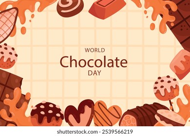 Fondo plano del día mundial del chocolate con golosinas de chocolate