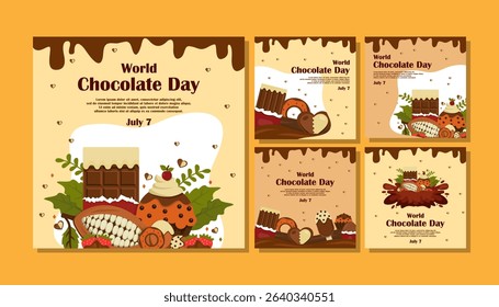 Flat World Chocolate Day Celebration Social Media post collection