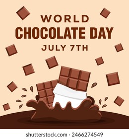 flat world Chocolate Day illustration design with chocolate splash