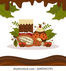 Flat World Chocolate Day Illustration with Chocolate Decoration Scene