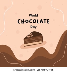 Flat world chocolate day template with chocolate cake