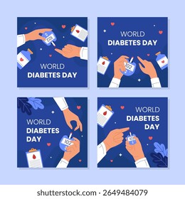 modelo de mídia social do dia do diabetes do mundo plano com ilustração de glucosímetro. Layout de banner quadrado capaz de usar para anúncios na Internet ou postagem
