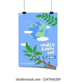 Flat world earth day vertical poster template