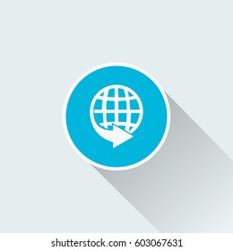 Flat world grid with an arrow around