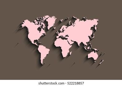 flat world map. abstract vector background for wallpaper, banner. design concept. clearly template. minimalistic map with shadow in brown, pink colors