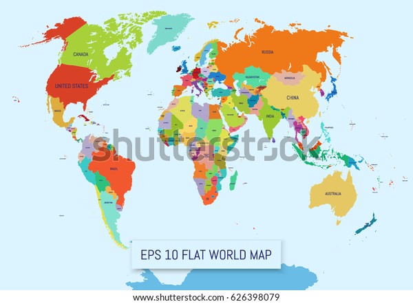Flat World Map Divided Into Editable Stock Vector Royalty Free